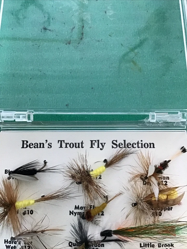 Vintage L.L. Selección de mosca de trucha Bean Freeport Maine en estuche aparejo de pesca sin usar Foto 2 de 4