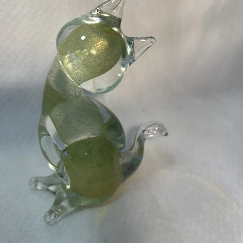 VTG Murano VE Italy Art Glass Cat Figurine With Gold Dust Flecks
