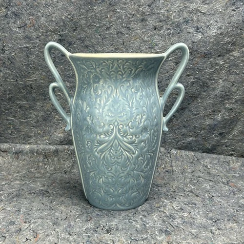 RARE Vintage Red Wing Art Pottery Vase Blue Floral Double-Loop Handles No. 1165