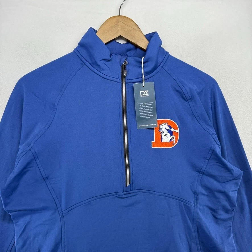 Chaqueta para mujer Denver Broncos grande azul 1/2 media cremallera pulóver tecnología retro NUEVA Foto 2 de 4