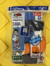 NEW Fruit of the Loom Boys' Tag Free Cotton Boxer Briefs 6 Pack 2Y/3T