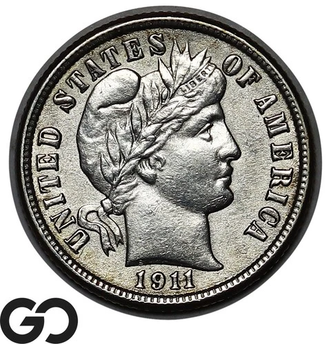 1911 Barber Dime, Choice Uncirculated+