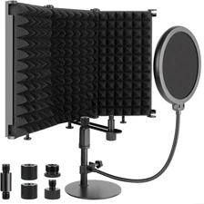 Microphone Isolation Shield, 3 Panels Sound Proof Mic Shield with Mic Stand and