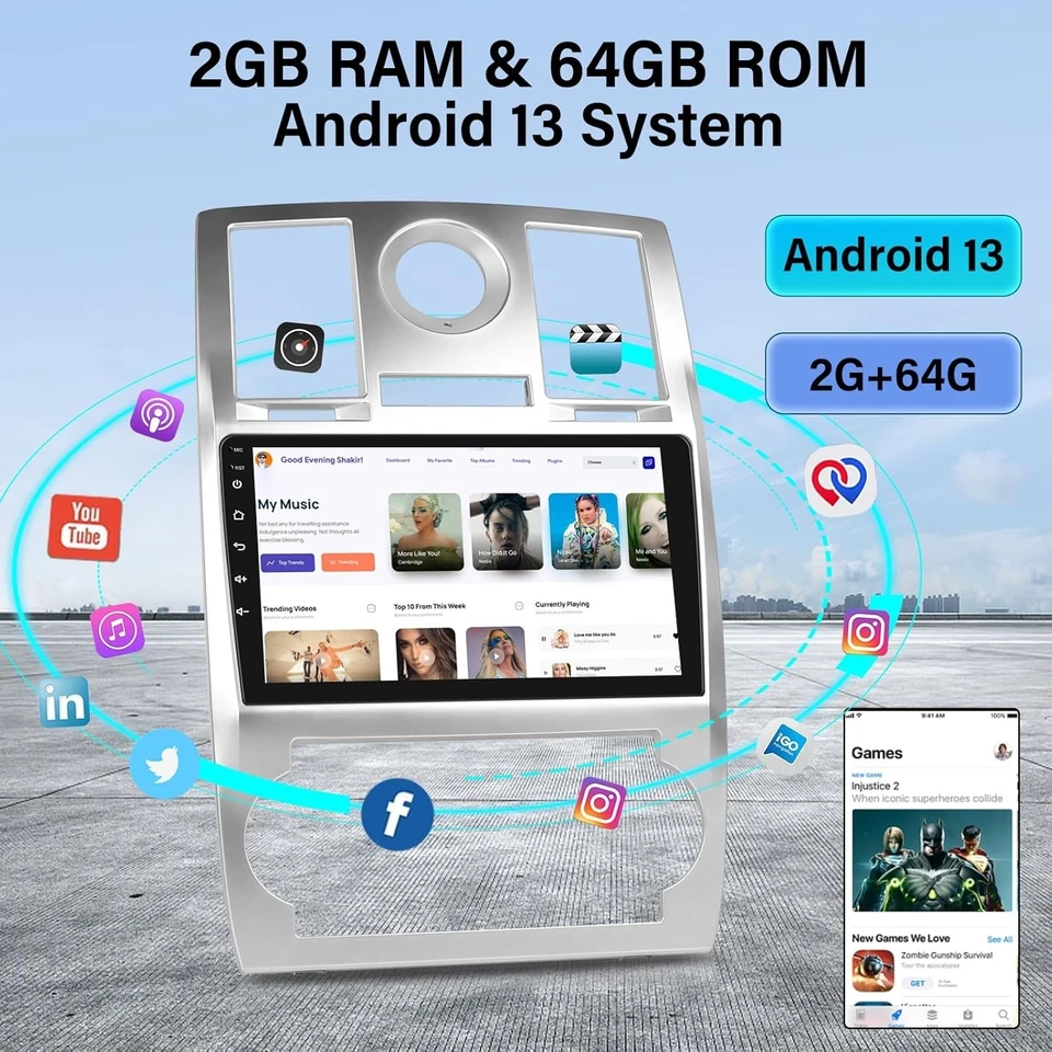 Car Radio Stereo Android 13 for Chrysler 300, 300C 2004-2009 GPS Navigation - Image 3 of 4