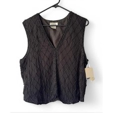 Vintage Rafaella Women  s L Hand Beaded Silk Vest Black Whimsigoth Fairy 90s NWT