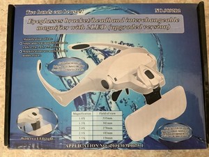 Hands Free Eyeglass Bracket Headband Interchangeable Magnifier w/2 LED Lights