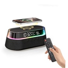 6-in-1 Bluetooth Speaker Alarm Clock with Remote, 15W Fast Wireless Black