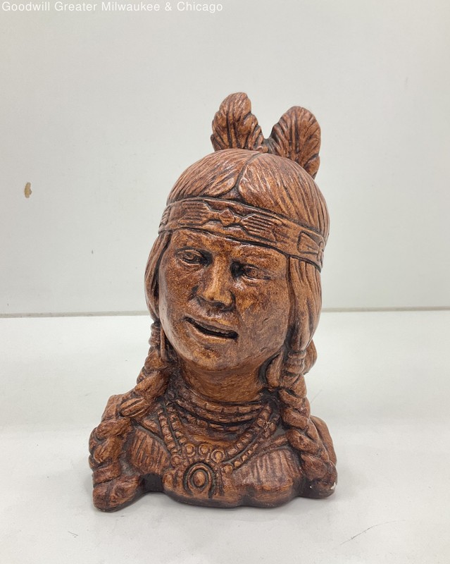 Vintage Hand Carved Native American Woman Bust Figurine