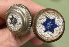 2 BLUE STAR Sulphide Threaded Cover: Antique Victorian Picture Hanging Nails