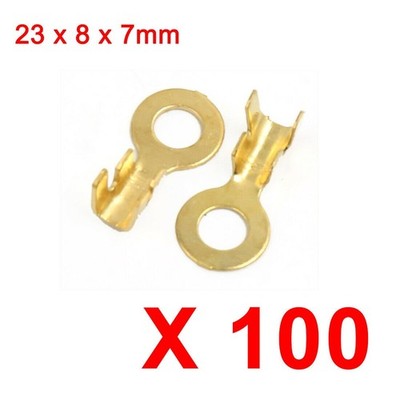 100Pcs Gold Tone Ring Crimp Terminal Wire Connectors for 6.4mm Diameter Stud  #i