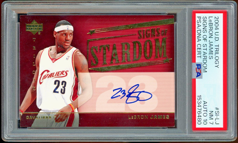 2004-05 UD Trilogy LeBron James Signs Of Stardom Auto Signature PSA 7 Bold Auto