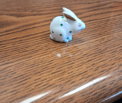 Vintage Mini Herend Green Polka Dot Bunny Rabbit #5339