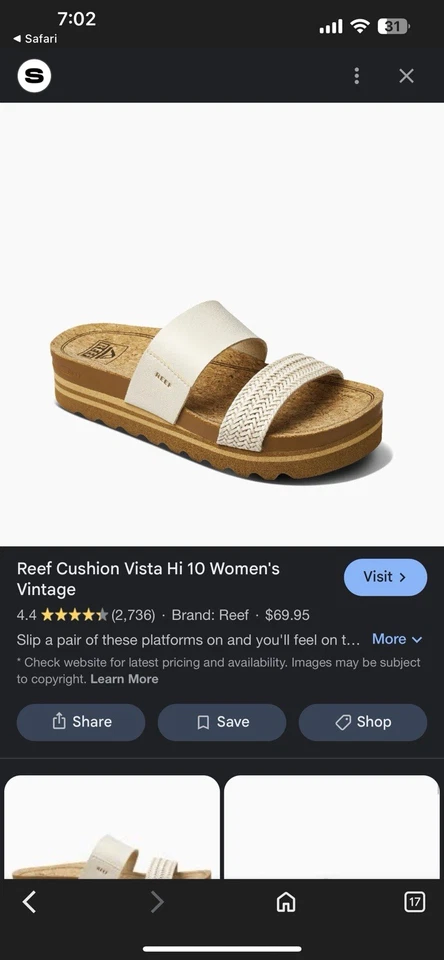 Женские винтажные удобные сандалии на платформе Reef Cushion Vista Hi - 7 средние - Изображение 3 из 4