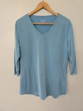 Seg'ments Shirt Women Large Blue V-Neck Quarter Sleeve Outdoor Active Modal