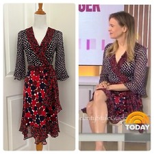 2 NEW DVF Diane von Furstenberg NIEVES Scarf Circle Dot Red Silk Wrap Dress