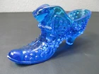 Vintage Fenton Shoe Slipper Boot Art Glass Cobalt Blue Cat Head Hobnail