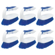 Iron Shaped Handled Scrub Brush 6 Pk - No Slip Fiber Bristles for Tile & Floor