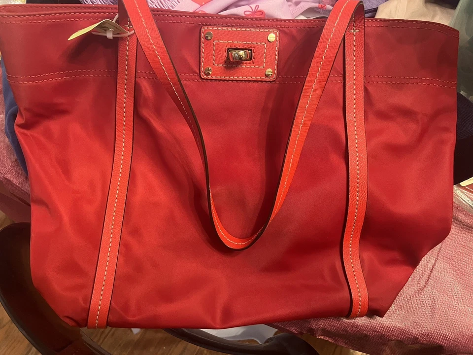 Bolso/bolso de mano MILLY grande rojo de lona y cuero Foto 2 de 4