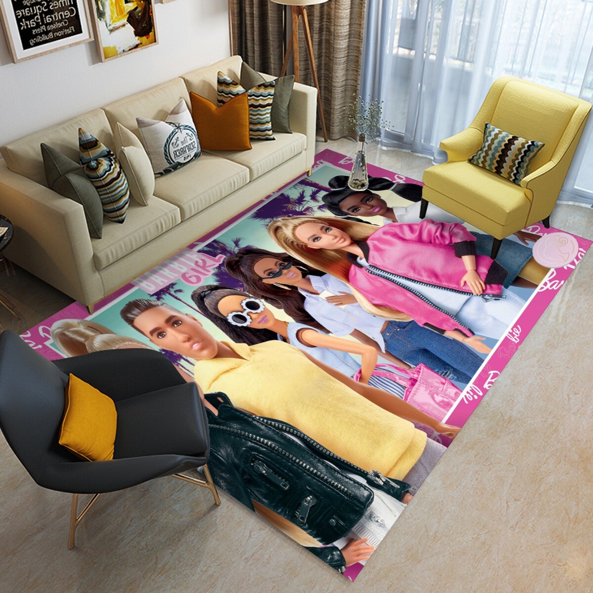 Barbie Girls Dolls Print Foldable Rectangular Floor Mat Rugs Anti-Skid  Carpet