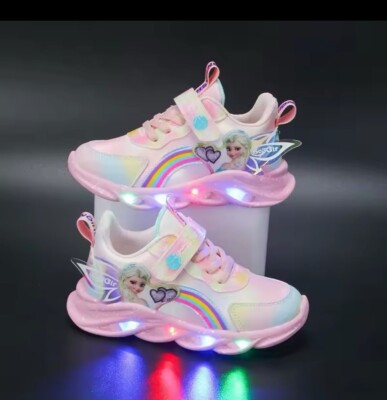 Mädchen Kinder Elsa Sneaker Schuhe Disney LED Turnschuhe Atmungsaktive Leuchtend