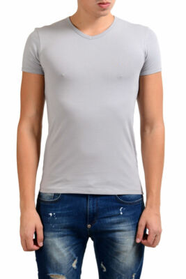 Versace Collection Men's Gray Stretch V-Neck Short Sleeve T-Shirt US M IT L