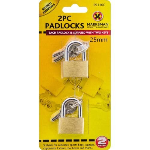 25mm Mini Padlock 2 Pc for Small Sport Bag Suitcase Luggage Brass