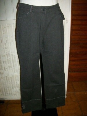 Pantalon Femme Miss Aventures En Coton Gris - Taille 40/42, Brodé Thème école - Occasion Très Bon état