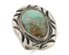 Navajo Ring 925 Silver Kingman Turquoise Native Artist Signed C Montoya C.80's