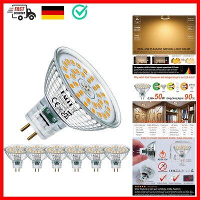 GU5.3 LED Warmweiß 6.5W Ersetzt 50W MR16 Halogen Leuchtmittel, 6er-Pack. 585 ...