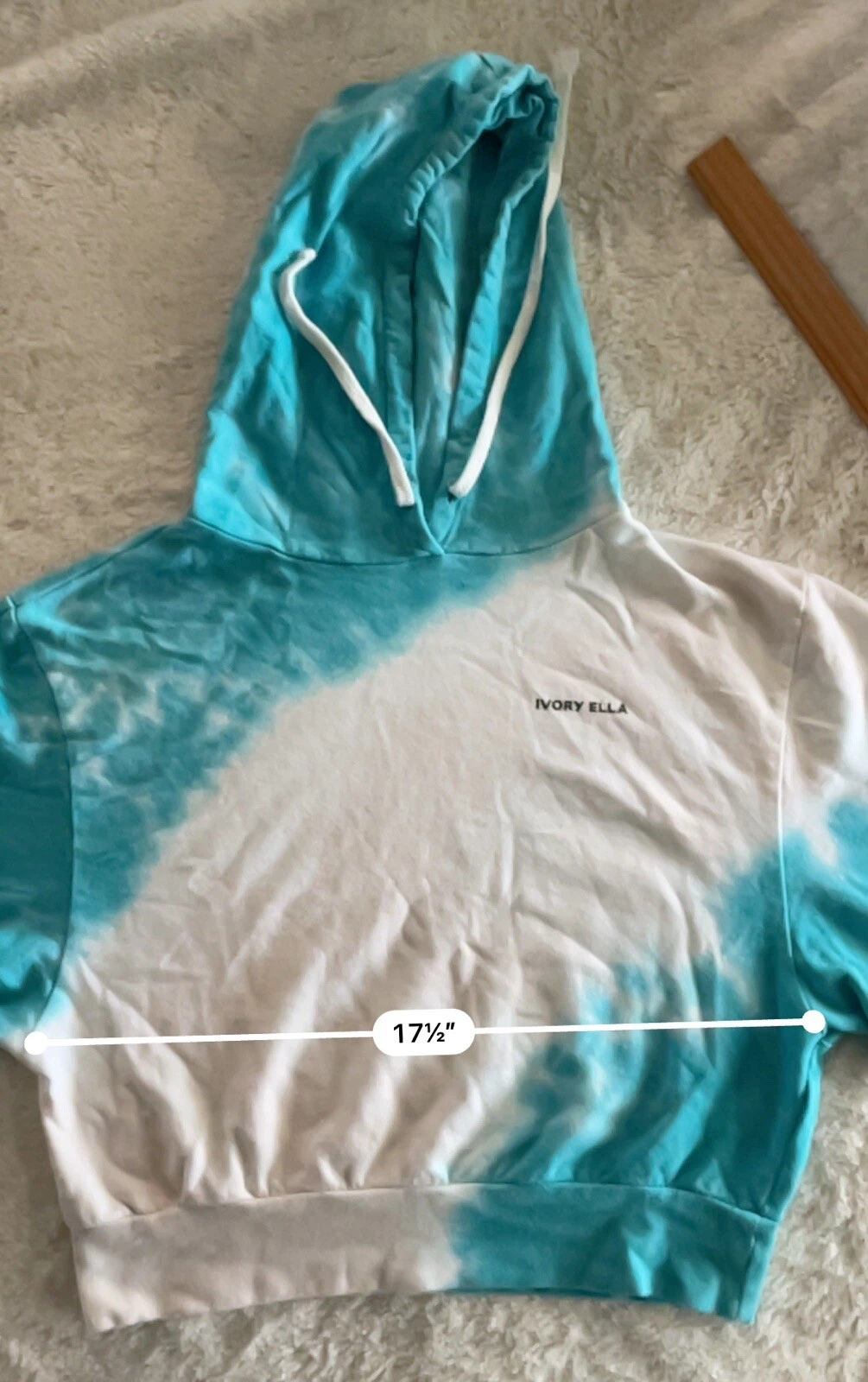 OFF WHITE Felpa con cappuccio tagliata avorio ella verde acqua e cravatta bianca tinta taglia small