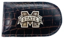 Mississippi State Bulldogs Genuine Leather Money Clip-Brown-by Enmon-New in Tin