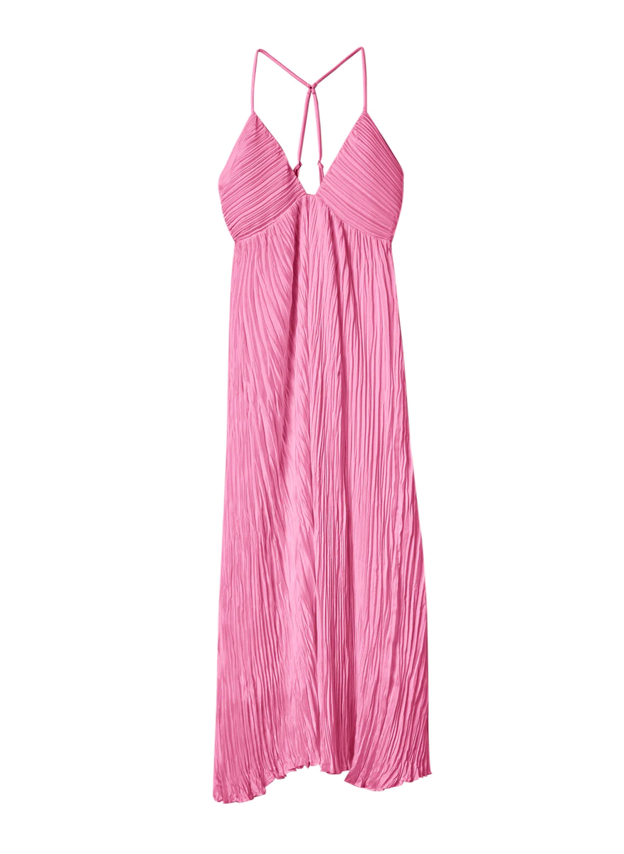 A.L.C. Angelina Satin Pleated Rosy pink hue Dress Sz 12 Wmns NWT 