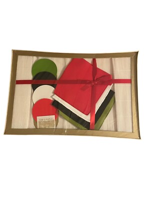 NIB Vtg Kemp & Beatley mod tiki style placemat cloth napkin coaster set
