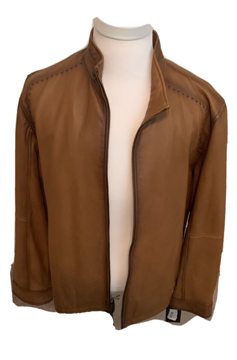 ROUNDTREE YORKE LAMBSKIN MENS SIZE XL LEATHER JACKET LIGHT Brown New