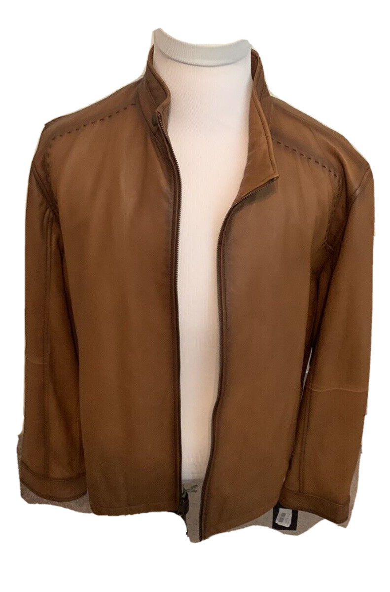ROUNDTREE & YORKE LAMBSKIN MENS SIZE XL LEATHER JACKET LIGHT Brown  New