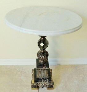 Antique Vtg Black White Marble Faceted Smoky Crystal Gold Pedestal Accent Table Ebay