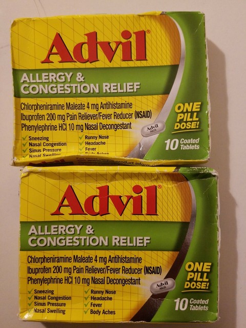 2 X Advil Allergy &amp; Congestion Relief Tablets 2 x 10 each- One Pill ...