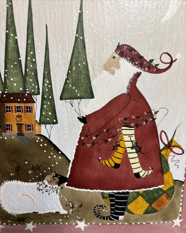 Papá Noel pintado a mano pizarra Barbara Chiantia azulejo placa arte de pared vacaciones Foto 3 de 4