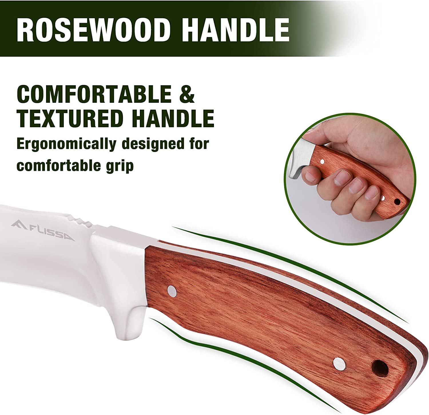 FLISSA 3PC Hunting Knife Set Fixed Blade Full Tang Hunting Knife