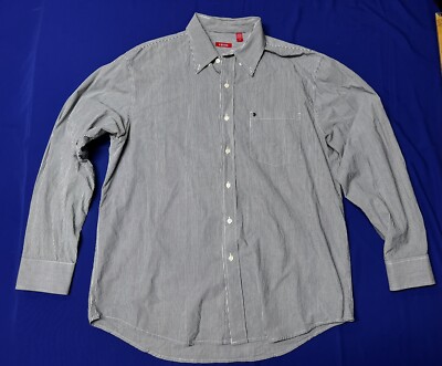 Izod Mens Button Down Shirt Large Blue White Striped Long Sleeve 100% Cotton