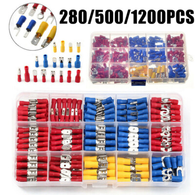 1200x Assorted Insulated Electrical Connectors Terminals Kit Crimp Wire Spade