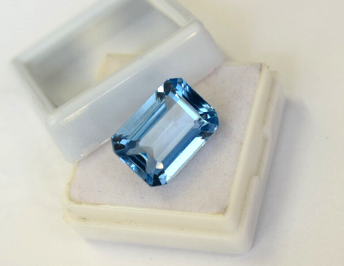 Brazilian Natural 14.15 Ct Blue Aquamarine Emerald Cut Loose Gemstone - Picture 4 of 5