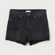  NWT H M Black Distressed Jean Short - Size 6