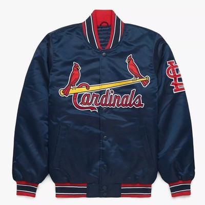 Men's St. L Card Navy Blue Satin Bomber Style Letterman Baseball Varsity Jacket