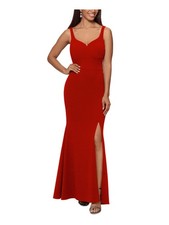XSCAPE Womens Red Fitted Lined Adjustable Straps Sleeveless Gown Dress 4