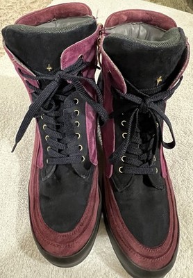 Cesare Paciotti 4US High Top Sneakers Womens EU 38 Burgundy Black Suede Zip