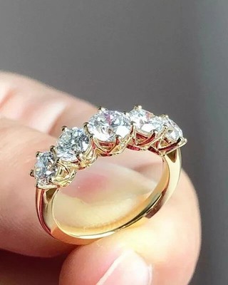 Certified Moissanite Five Stone Wedding Engagement Ring 14k Yellow Gold Plated