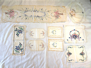 Lot of 9 Vintage Hand Embroidered Doilies Table Toppers Runners