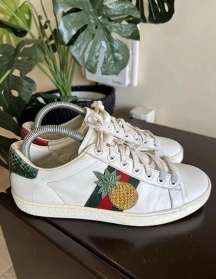 Gucci Calfskin Web Pineapple Embellished Ace Sneakers EU 35.5 || US 5