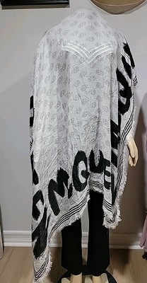 Alexander McQueen Graffiti Silk Skull 140cm x 120cm Gray Black Scarf Italy #C3